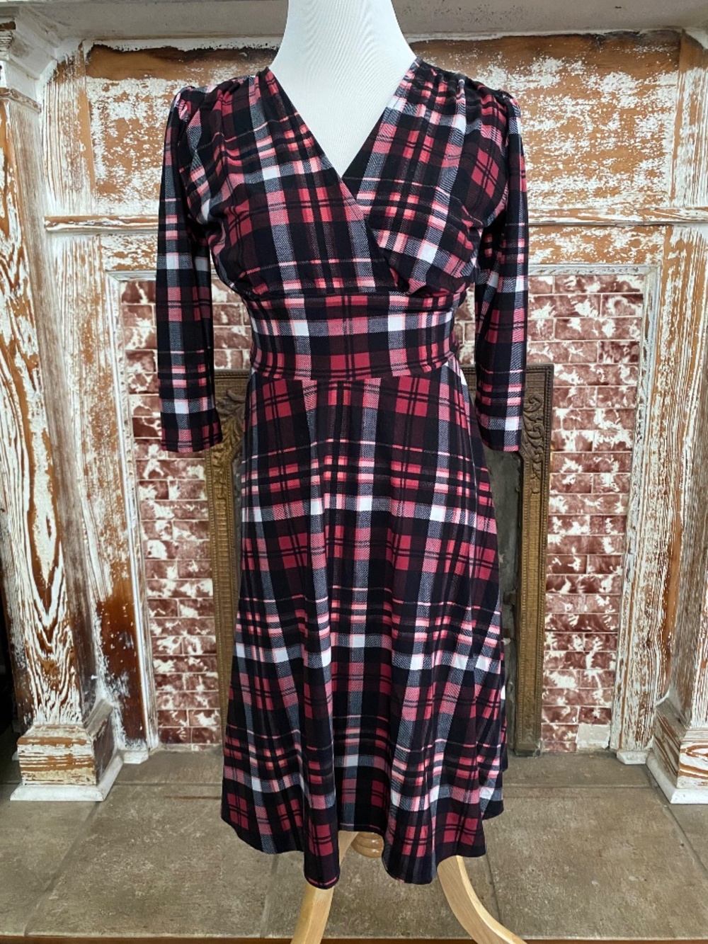 Karina Dresses Megan Dress in Pink Holiday Tartan Plaid Size XS